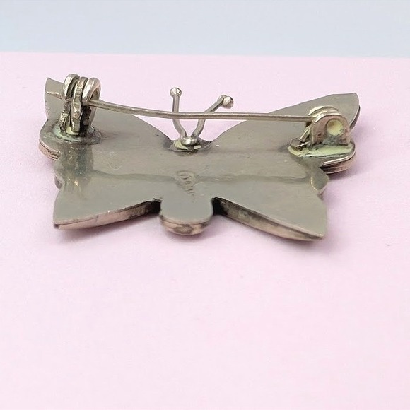 VTG Mexico Butterfly Brooch Iridescent Abalone Silver Tone Whimsy Fairy - Picture 6 of 10